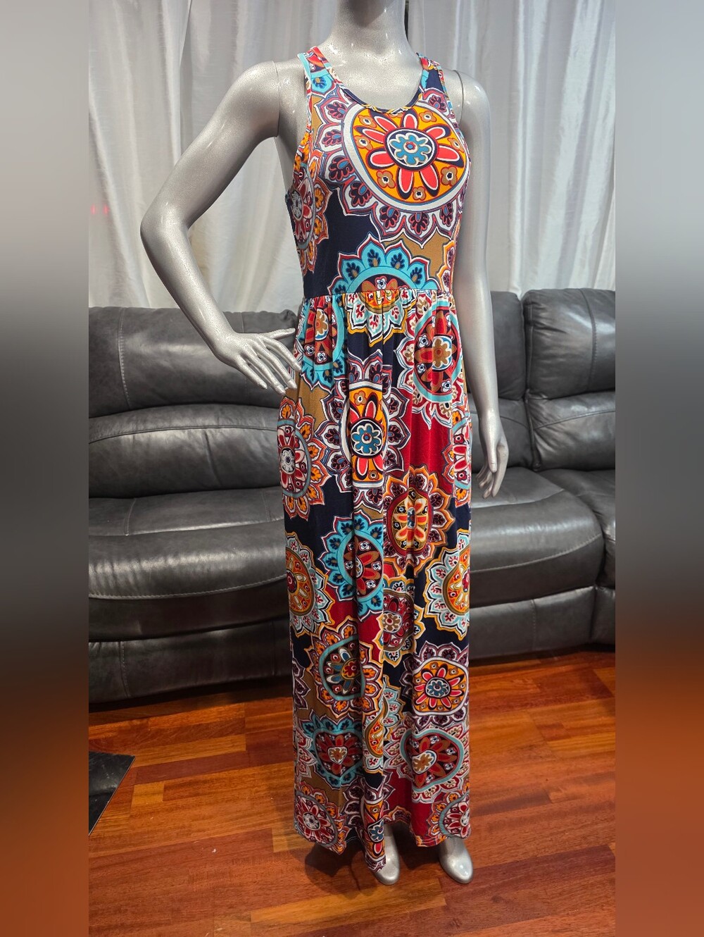 Grecerelle maxi dress MEDIUM bohemian-style mandala Racerback Retro 60s 70s